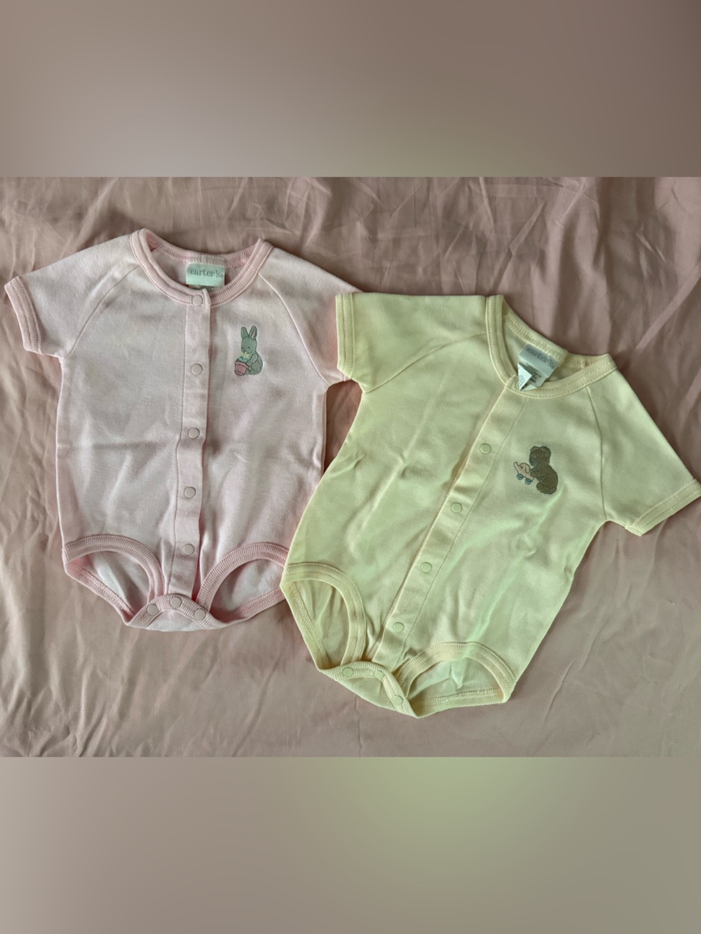 Vintage Carter's Pastel Pink & Pastel Yellow Long-Sleeve Snap Bodysuits